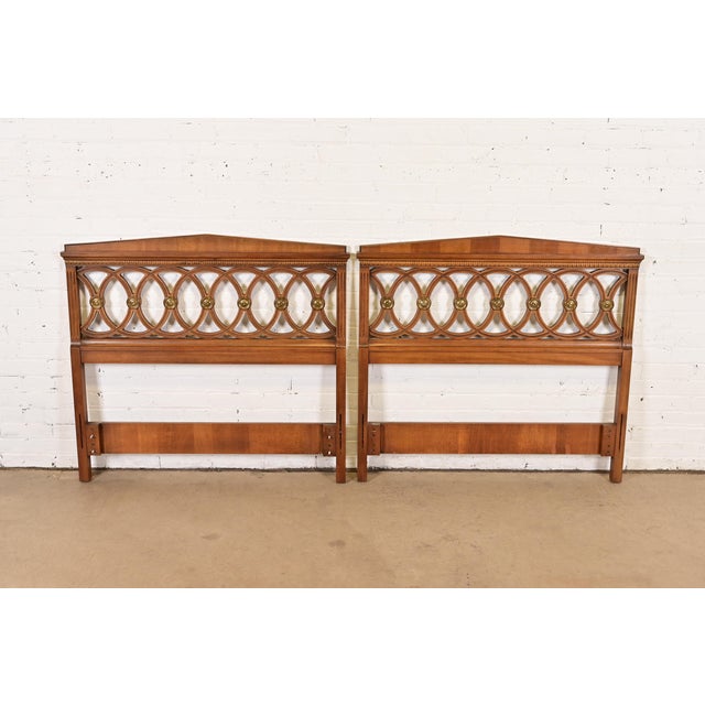 A gorgeous pair of mid-century French Regency Louis XVI style twin size headboards By Drexel USA, Circa 1960s Carved...