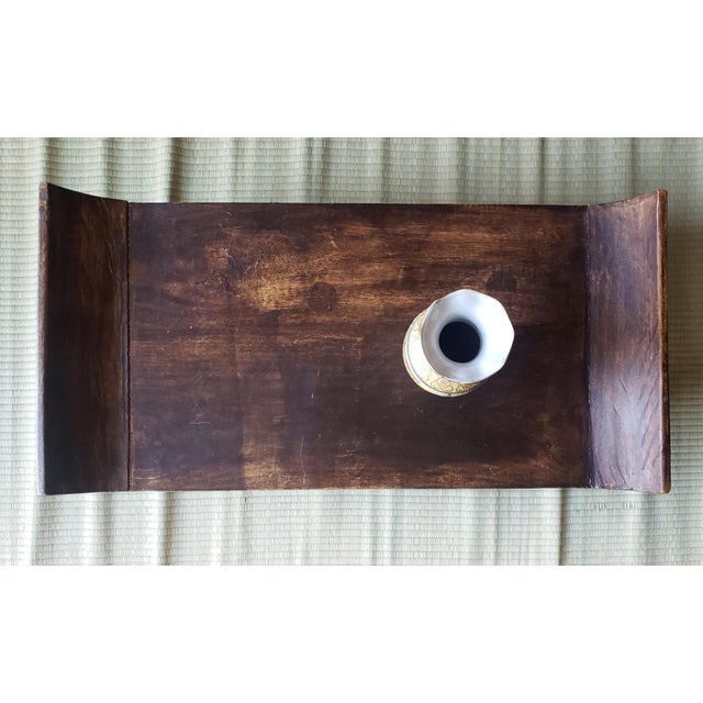 Chinoiserie 19th C. Chinese Elm Kang Table With Everted Ends, Low Wabi Sabi Riser For Sale - Image 3 of 9