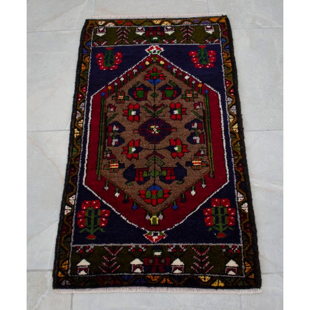Hand Knotted Small Rug Vintage DoorMat Entry Decor - 20'' X 35'' For Sale - Image 11 of 13