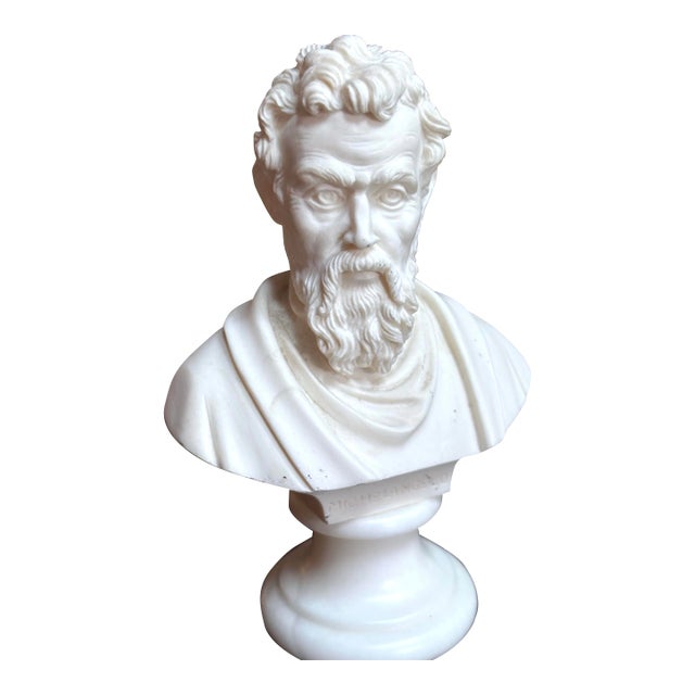 Vintage Michelangelo White Alabaster Bust Figure Signed by A. Giannelli 6.5" Tall For Sale