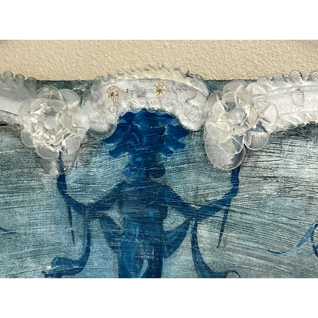 Vintage Venetian Rococo Style Architectural Painted Panel With Glass Border For Sale - Image 4 of 12