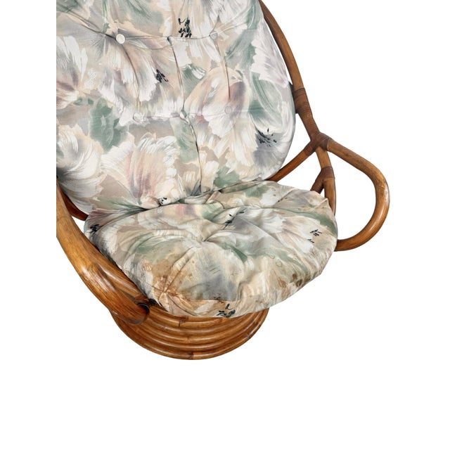 Vintage Rattan Swivel Rocker Lounge Chair With Tufted Floral Cushions For Sale - Image 13 of 15