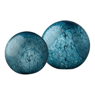 Jamie Young Cosmos Glass Balls in Teal - Set of 2 For Sale