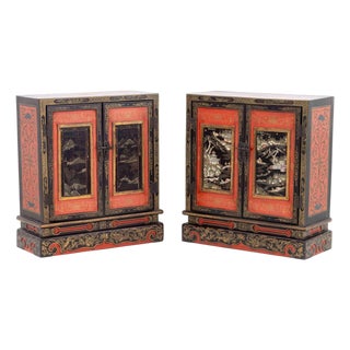 Chinese Lacquer Temple Cabinets, Pair For Sale