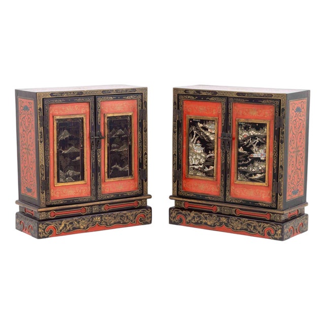 Chinese Lacquer Temple Cabinets, Pair For Sale