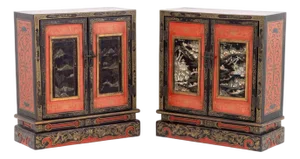 Chinese Lacquer Temple Cabinets, Pair