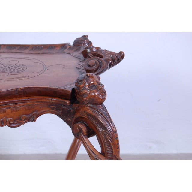 Living Room Tea Table with Tray in Carved Walnut, 1800s For Sale - Image 11 of 18