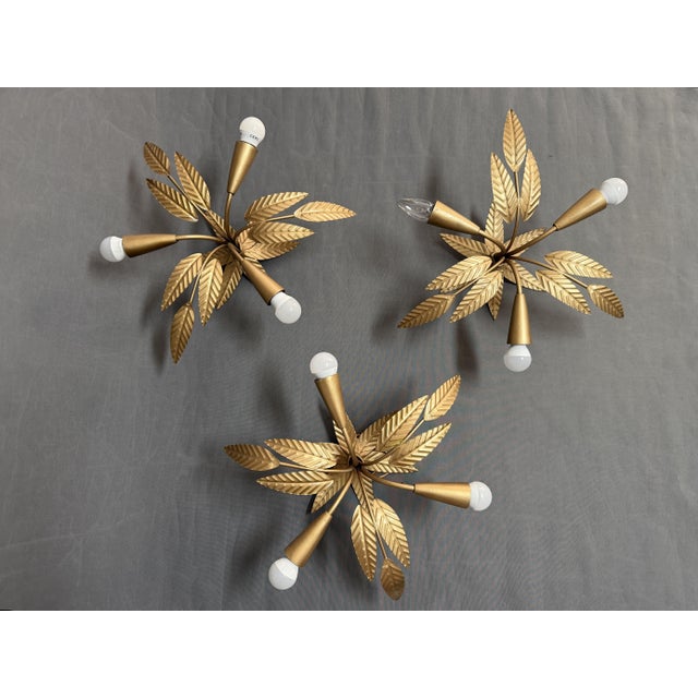 Iron Floral Ceiling Lamps, Spain, 1950s, Set of 3 For Sale - Image 9 of 10