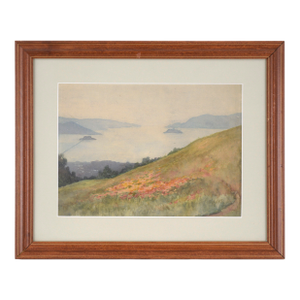 Overlooking the Bay, Mid-Century Coastal Landscape Watercolor