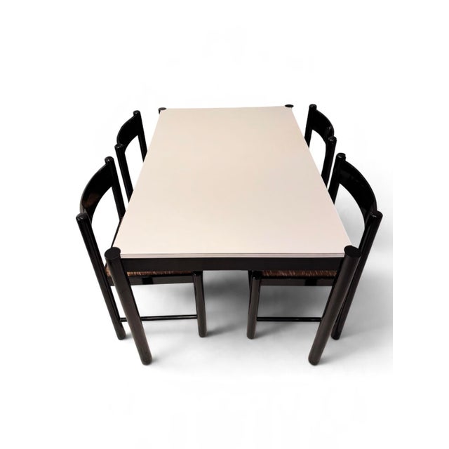 1960s Carimate Dining Suite, in Rush and Black Ebony by Vico Magistretti for Habitat, 1964, Set of 5 For Sale - Image 5 of 15