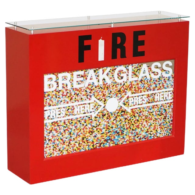 Popsee Fire 1 Original Art at Home Media Bar Table For Sale