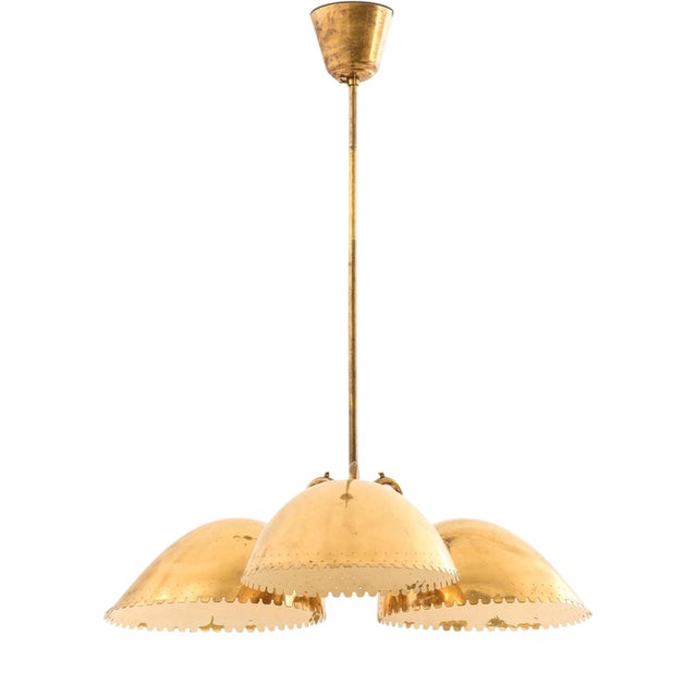 Ceiling Lamp with Three Dome-Shaped Brass Shades from Harald Notini, 1940s For Sale