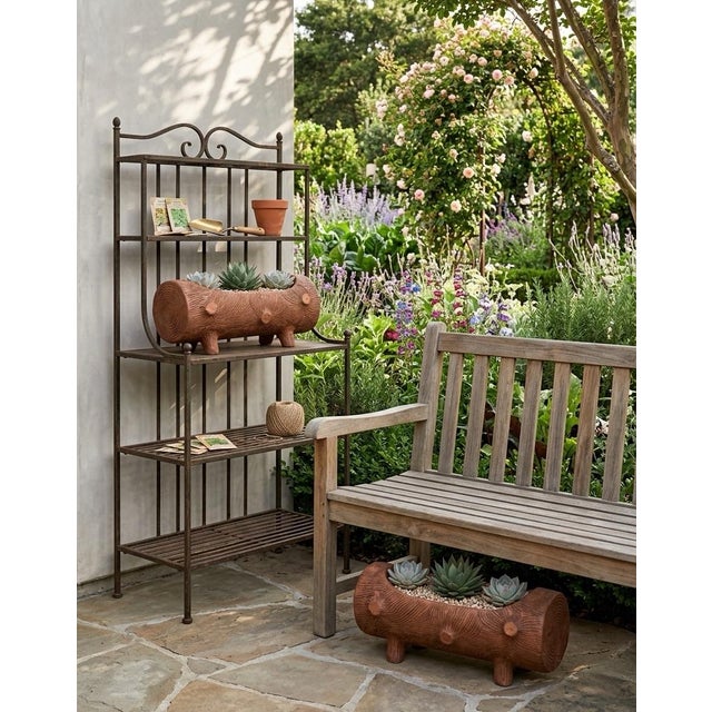 A Pair of Vintage Faux Bois Terracotta Log Planters For Sale - Image 9 of 9
