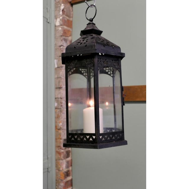 Large Moroccan Style Iron Candle Lantern, 1920 For Sale - Image 6 of 7