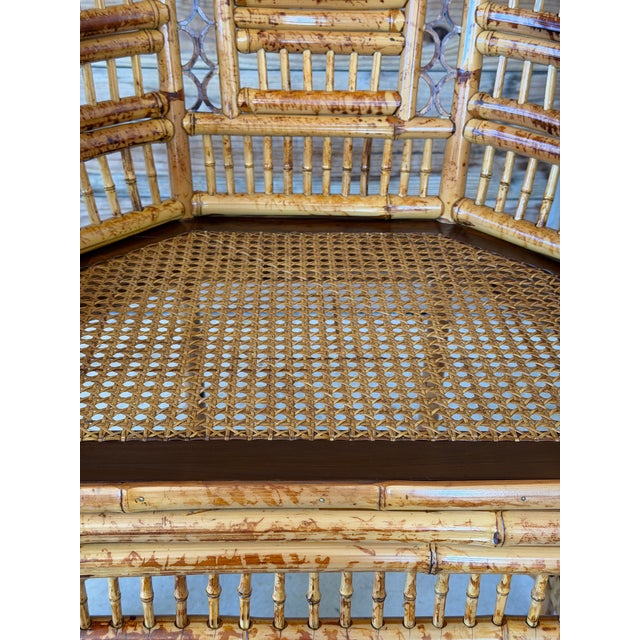 A Pair-Restored Thomasville Brighton Pavilion Scorched Bamboo Armchairs For Sale - Image 9 of 12