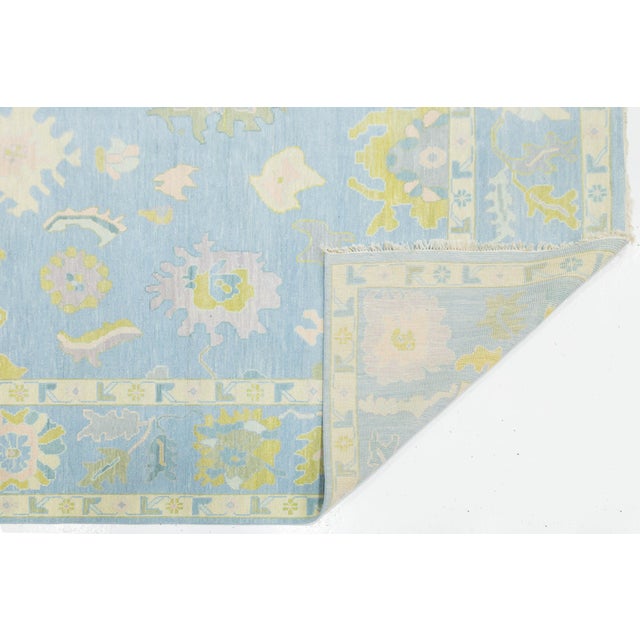 Modern Modern Oushak Style Hand-Knotted Wool Area Rug - Powder Blue & Citron Floral For Sale - Image 3 of 10