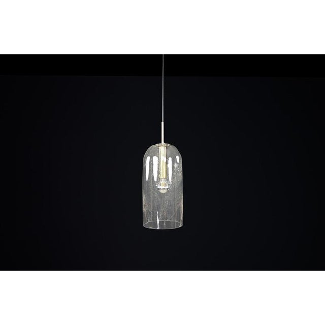 Metal Mid-Century Modern Glass and Brass Pendants attributed to Doria Leuchten, Germany, 1970s For Sale - Image 7 of 10