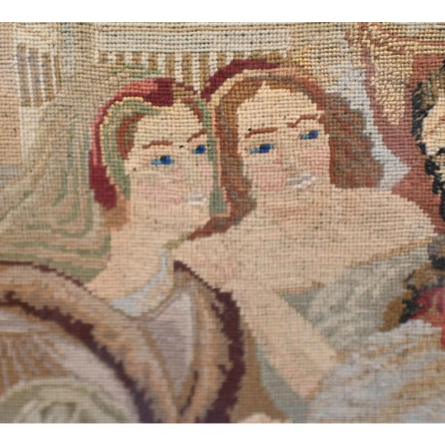Antique Italian Needlepoint Tapestry of Courtly Maidens, 1865 For Sale - Image 6 of 12