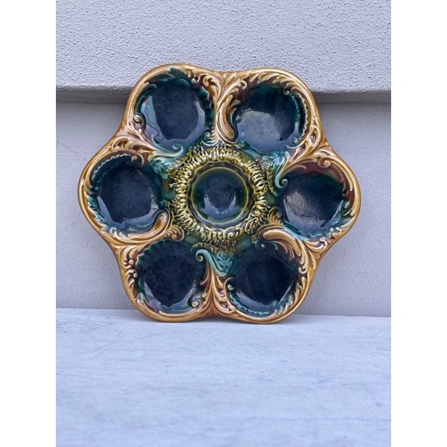 French Green Majolica Oyster Plate, Circa 1900 For Sale - Image 4 of 5