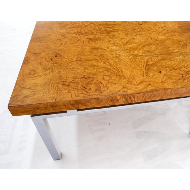 Wood Mid Century Modern Large Rectangle Burl Wood Chrome Base Coffee Table For Sale - Image 7 of 12