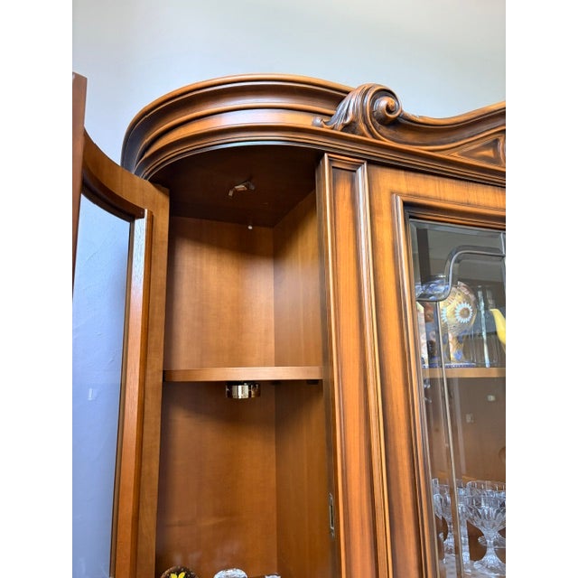Vintage Italian Provincial Baroque Style Floral Marquetry Curved Glass China Cabinet For Sale - Image 12 of 12