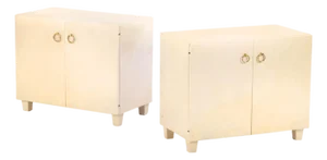 A Pair of Parchment Covered Two-Door Cabinets, in the Manner of Jean-Michel Frank, C. 1950.
