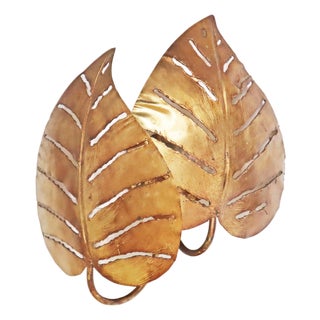 Gilt Monstera Wall Lamp with Double Leaf from Maison Jansen, France, 1970s For Sale