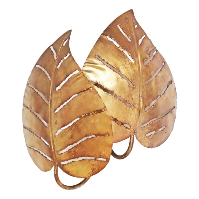 Gilt Monstera Wall Lamp with Double Leaf from Maison Jansen, France, 1970s For Sale
