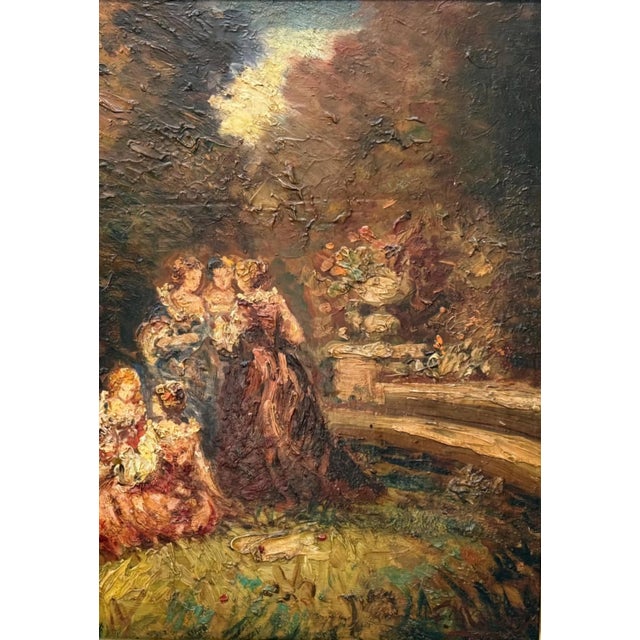 Romantic Ladies in a Lush Garden, Signed European Oil Painting, Belle Époque, 1800s For Sale - Image 11 of 18
