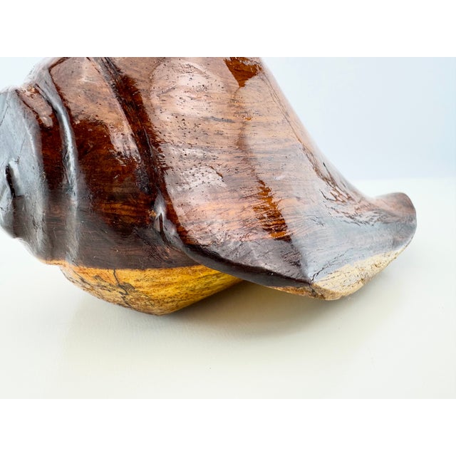 Contemporary Vintage Hand-Carved Solid Wood Conch Shell Sculpture For Sale - Image 3 of 12