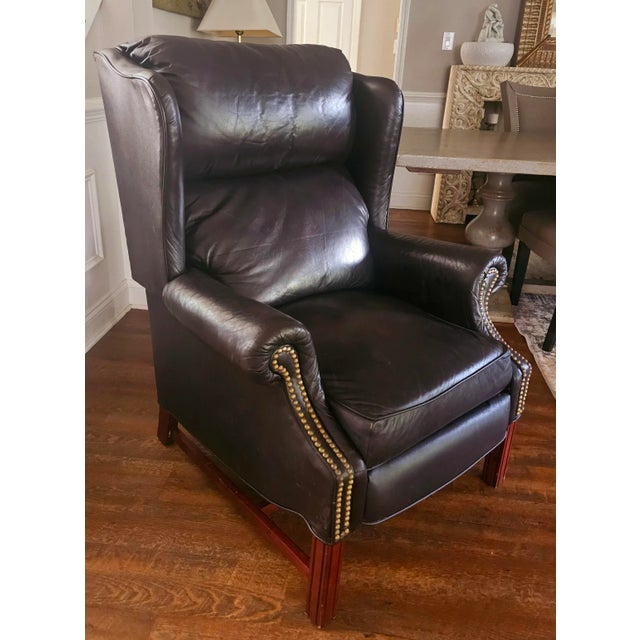Mid-Century Modern Vintage Leather Executive Wingback Club Chair Recliner For Sale - Image 3 of 8