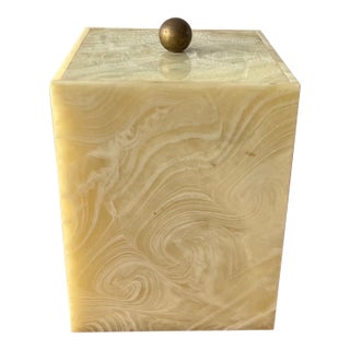 1970s Ice Bucket Faux Onyx Marble Effect and Brass For Sale