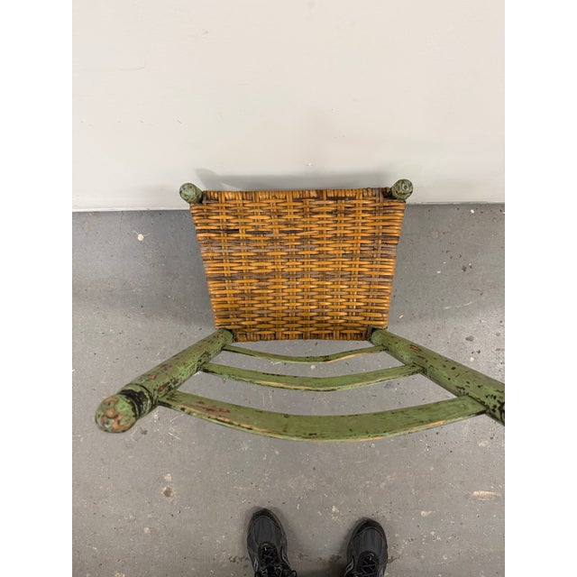 Gorgeous Pair of Distressed Early American Shaker-Style Ladder Back Chairs With Original Green Paint For Sale - Image 12 of 12