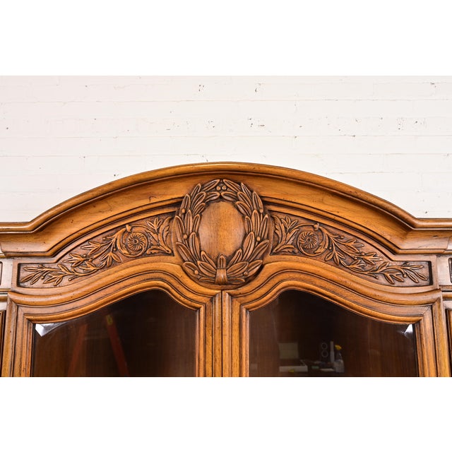 Wood Karges French Regency Louis XVI Burled Walnut Lighted Breakfront Bookcase Cabinet, Newly Refinished For Sale - Image 7 of 12