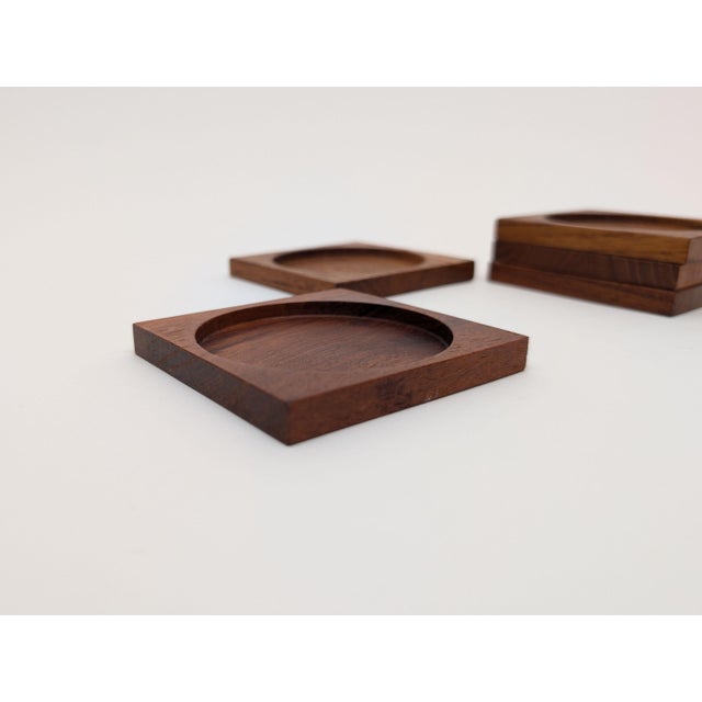 Mid-Century Modern 1960s Mid-Century Danish Modern Teak Coaster Set of 5 For Sale - Image 3 of 9