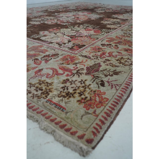 Wool Beige & Brown Floral Pattern Approx. 8x10 Rug For Sale - Image 4 of 10