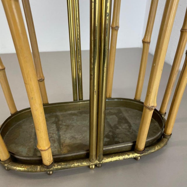 Hollywood Regency Brass and Bamboo Umbrella Stand in the style of Auböck, Austria, 1950s For Sale - Image 10 of 18