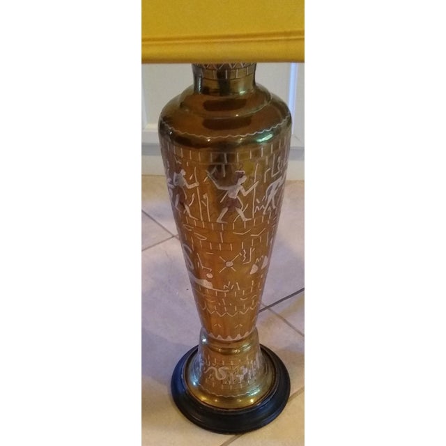 Early 20th Century Vintage Inlaid Silver and Brass Engraved Electric Lamps - a Pair For Sale - Image 5 of 7