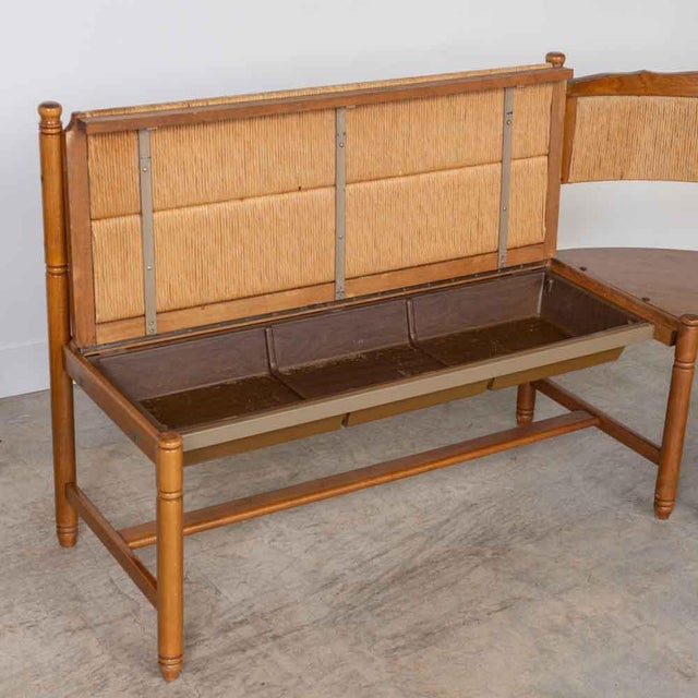 Curved Wood and Woven Banquette Bench, France 1950s For Sale In Los Angeles - Image 6 of 13