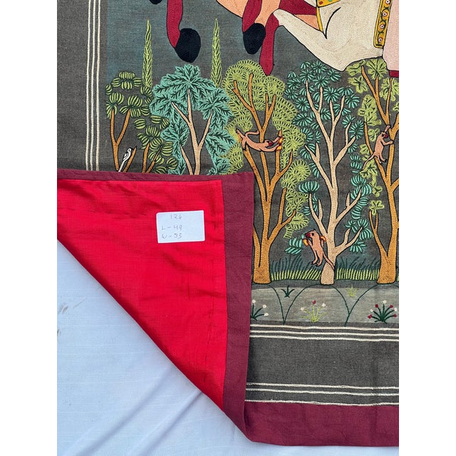 Hand Embroidered Royal Horse Riders- Jhansi Rani Wall Tapestry. Circa 1990s For Sale - Image 6 of 6
