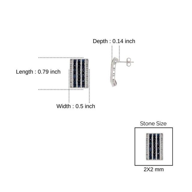 Multi-Stripe Blue Sapphire & Diamond Bar Earrings in 925 Sterling Silver, A Pair For Sale - Image 9 of 11
