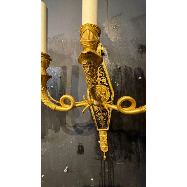 Bronze 1920 French Empire Style Bronze Sconces With Lion Heads - a Pair For Sale - Image 8 of 12