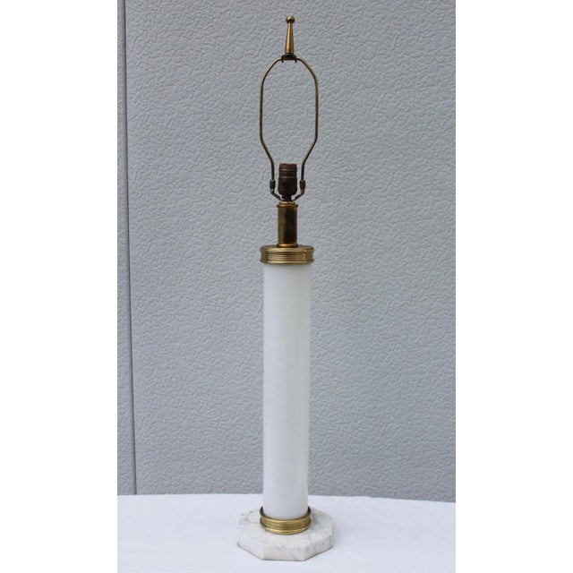 1960's Italian Glass and Brass with Marble Base Table Lamps - A Pair For Sale - Image 4 of 9