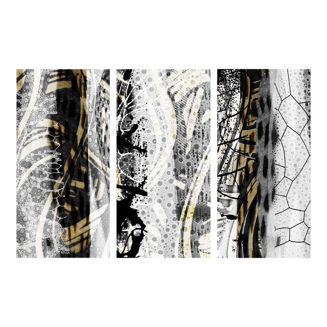 "Banded Gray" by Michael DesRosiers Abstract Mixed-Media on Canvas - Set of 3 For Sale