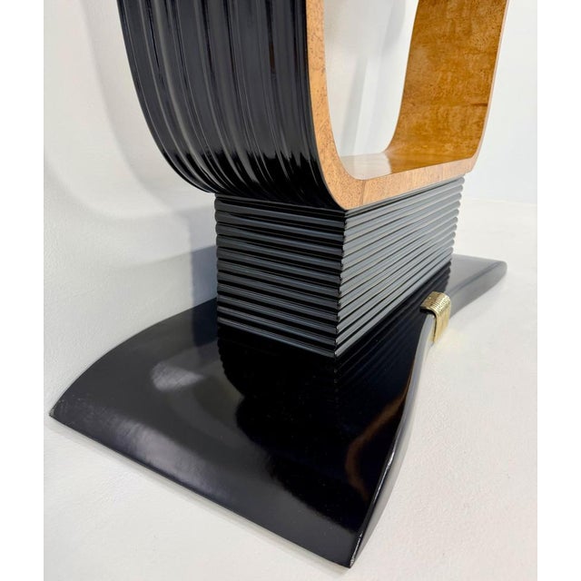 Wood Italian Art Deco Console in Birch Burl and Black Lacquer by Osvaldo Borsani, 1940s For Sale - Image 7 of 13