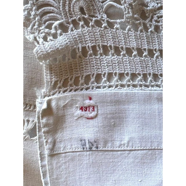 Antique French Fine Linen Ag Monogram Sheet, Hand-Drawn Thread Openwork, Exquisite Crocheted Lace Edge For Sale - Image 10 of 14