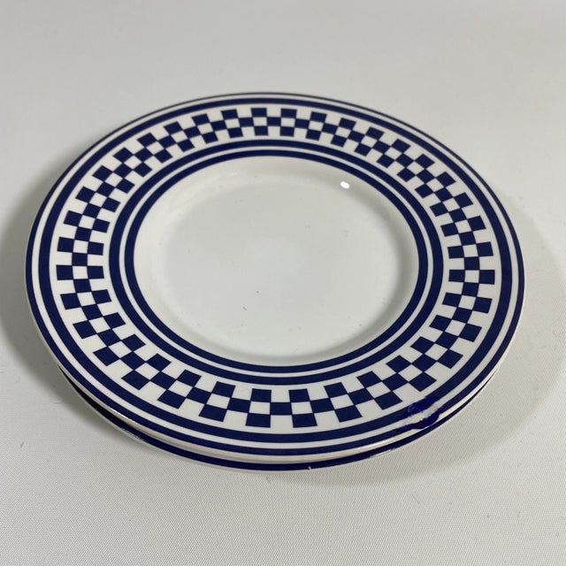 Ceramic 1994 Classic Checks Checkerboard Blue Coffee/Tea Cups Set of 2 For Sale - Image 7 of 13