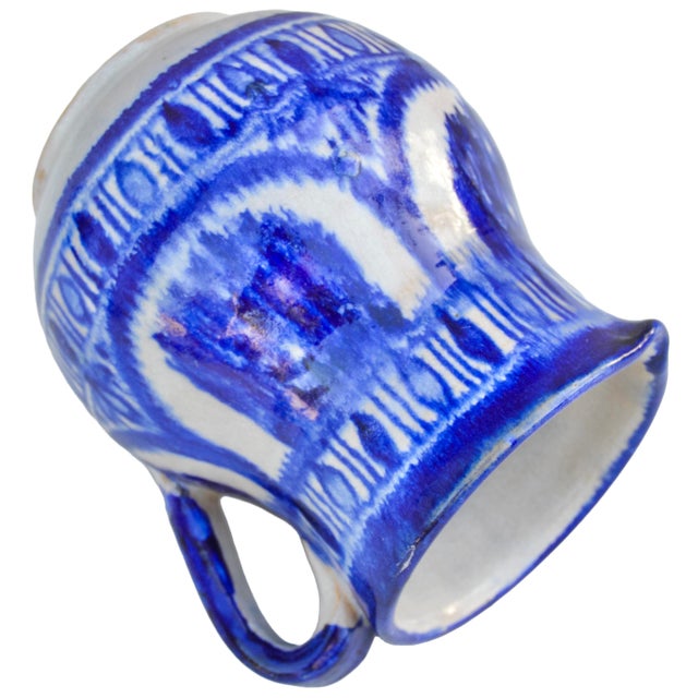 Mid 20th Century Blue Moorish-Patterned Ceramic Art Decorative Pitcher For Sale - Image 4 of 8