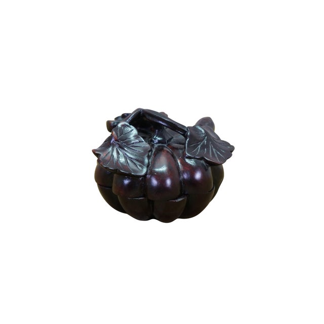 Mid-Century Modern Mid 20th Century Chinese Agarwood Carved Covered Pumpkin Trinket Vanity Ring Box Dish For Sale - Image 3 of 9