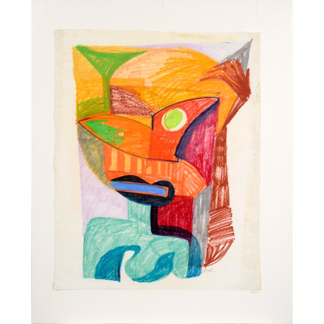 Brightly colored portrait by Michael William Eggleston (American, 20th Century). A cubist-style portrait depicts an...